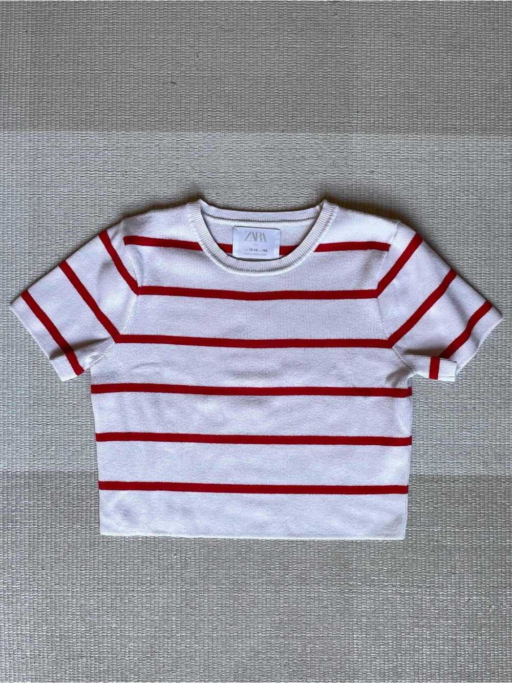 Zara Kids White & Red Striped Short-Sleeve Tee